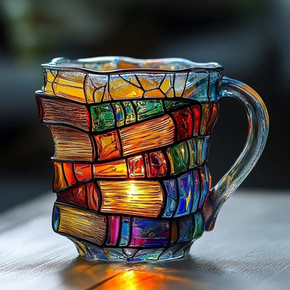 Handcrafted Painted Book Stack Coffee Cup