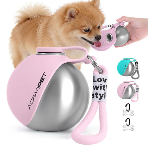 portable dog water bottle with built-in fold-out bowl
