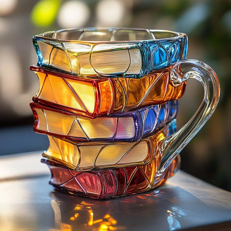 Handcrafted Painted Book Stack Coffee Cup