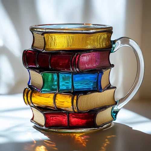 Handcrafted Painted Book Stack Coffee Cup
