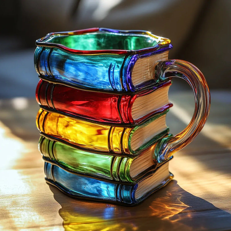Handcrafted Painted Book Stack Coffee Cup